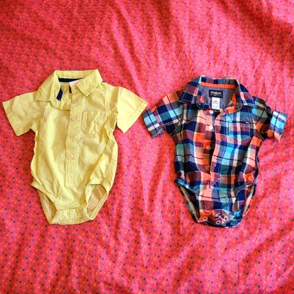 2 Oshkosh B'gosh Dress Shirt Onesies Size 6 Mos